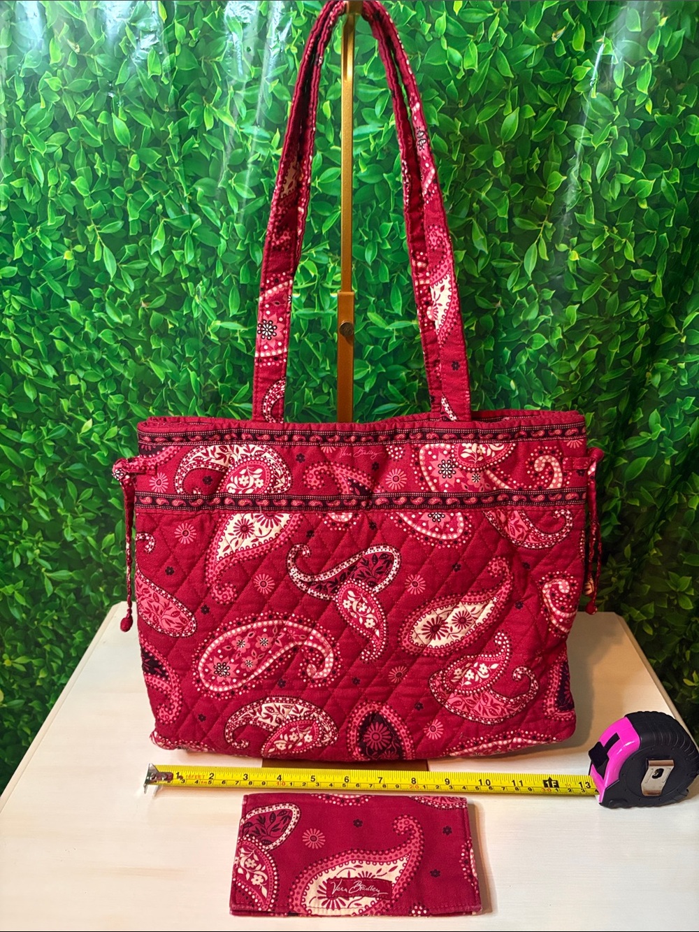 Vera Bradley Quilted Paisley Tote Bag with Matching Checkbook Cover- Red